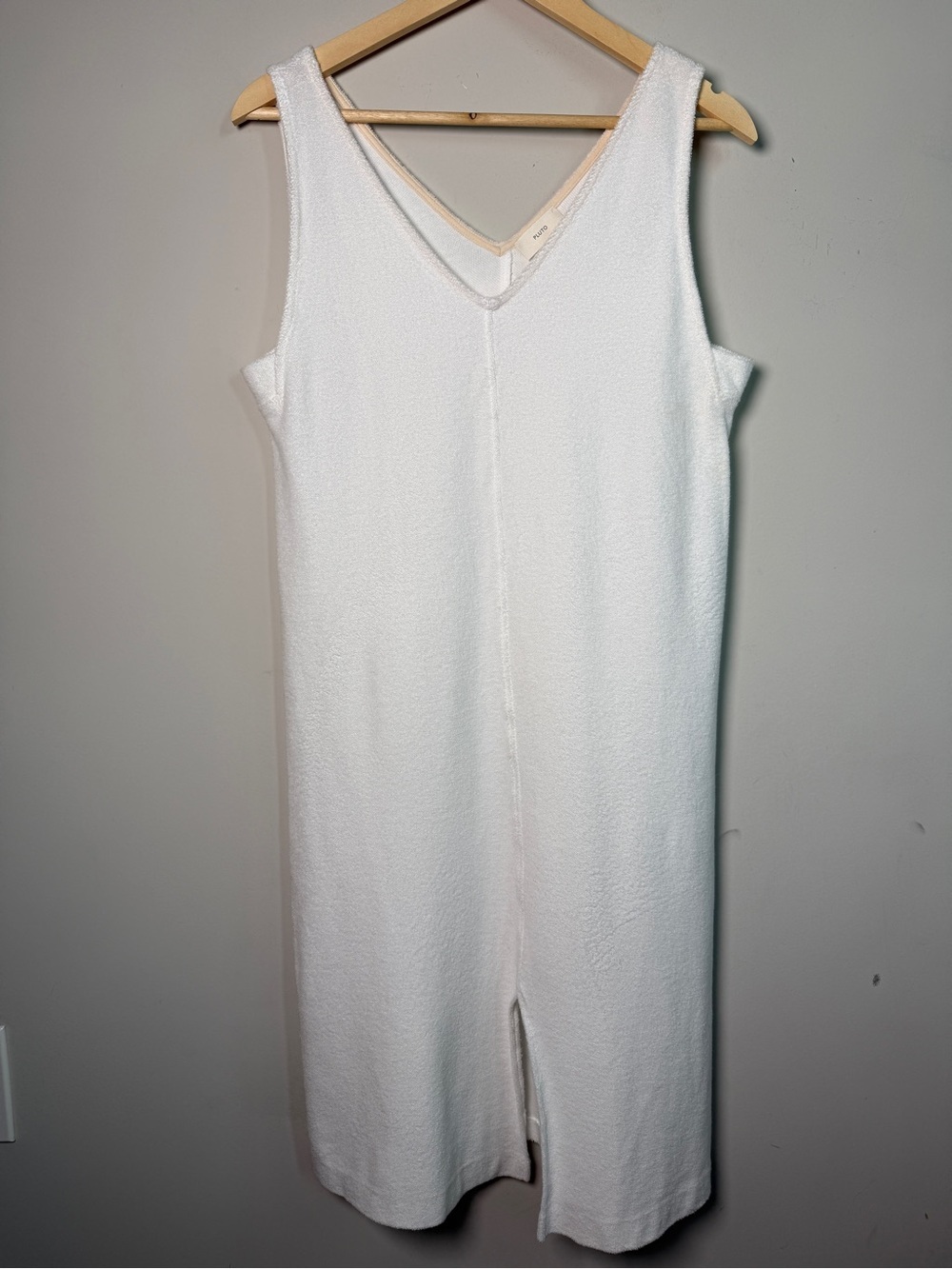 Pluto Terry Cloth V-Neck Lounge Dress White Sz M